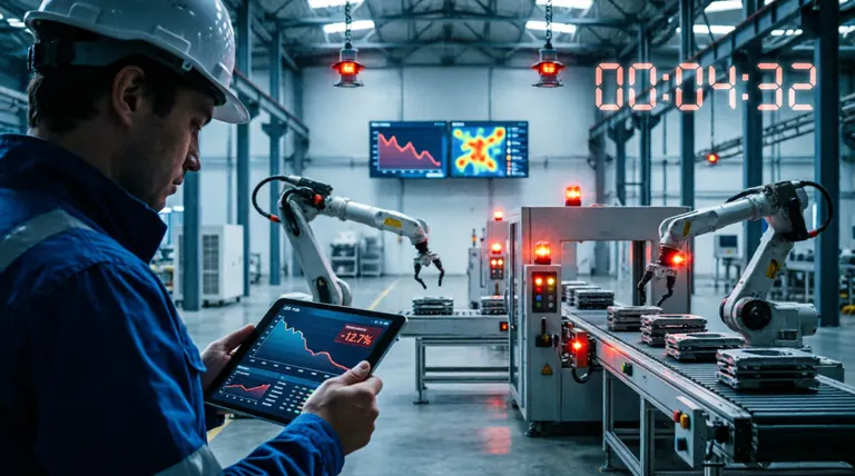 Operator reviewing industrial productivity on an automated line
